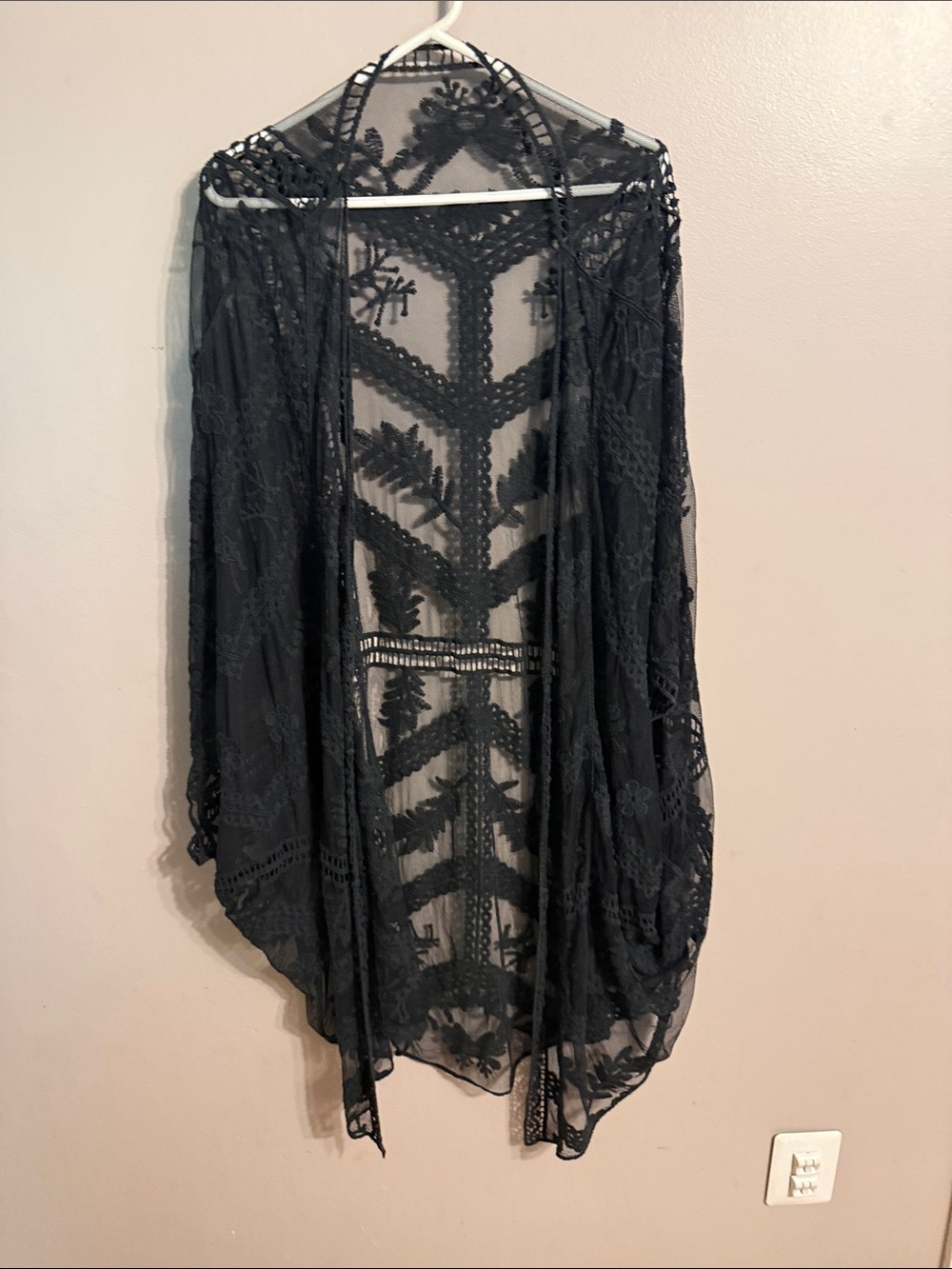 Black Sheer Lace Kimono Cover-Up